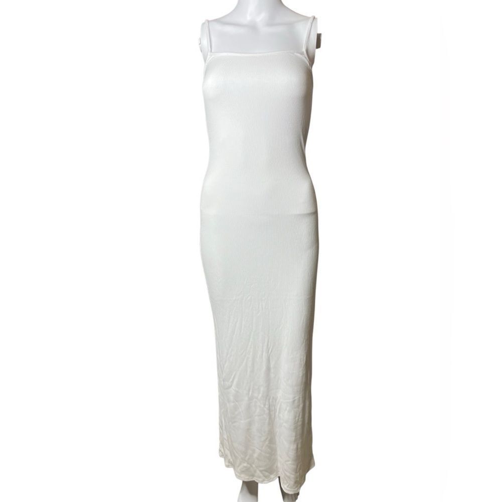Divided Ribbed White Sleeveless Maxi Dress Small